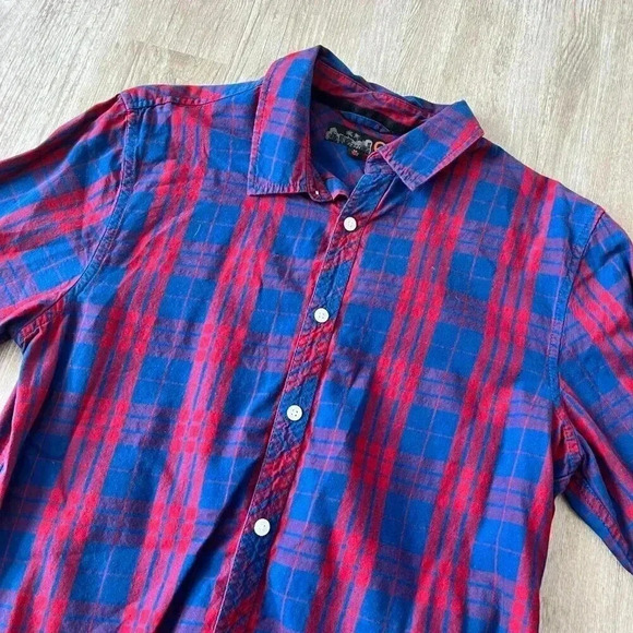 Mens G by Guess Blue/Red Plaid Button Up Shirt - M - Picture 2 of 6